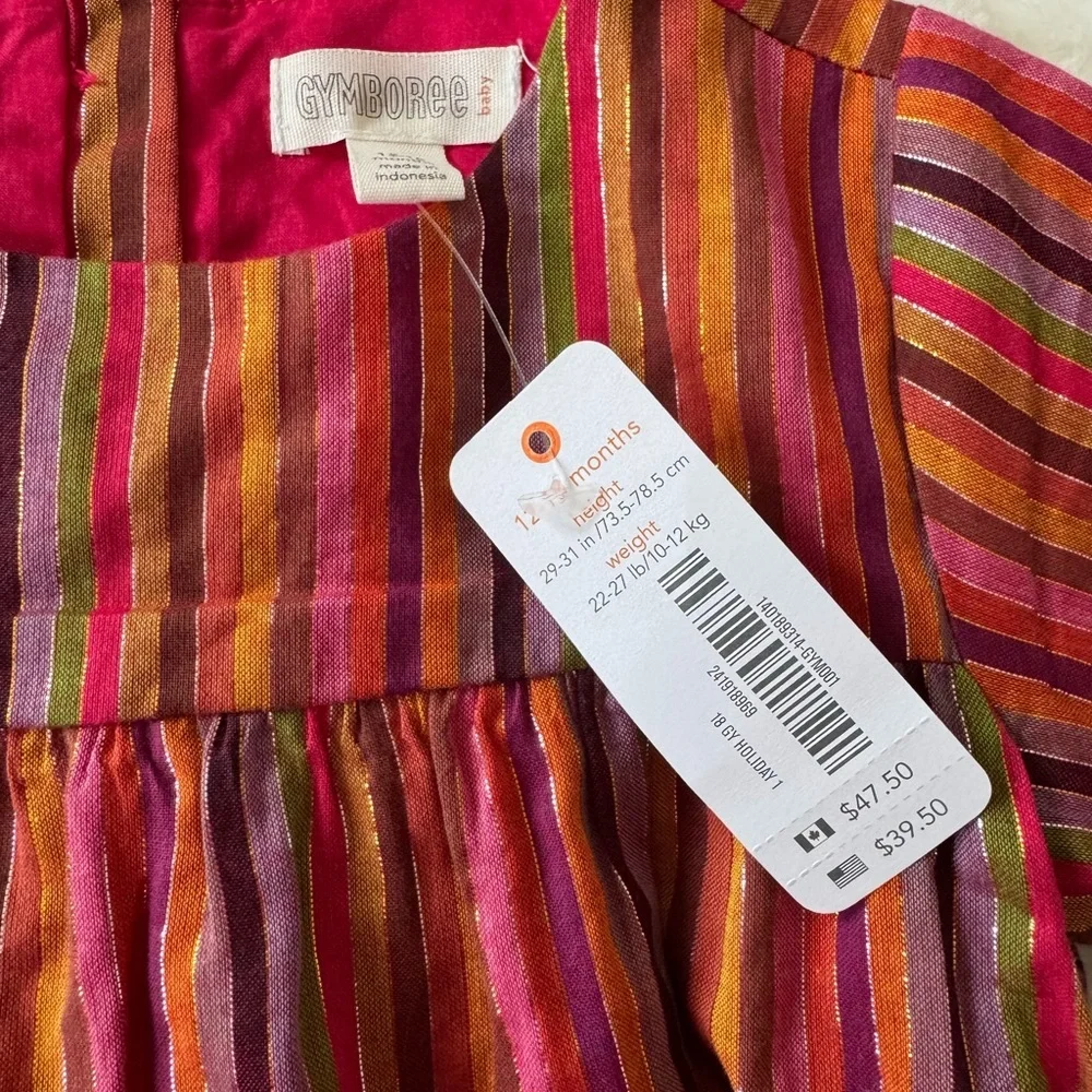 Gymboree 3/4 sleeve metallic stripped dress NWT size 12-18 months